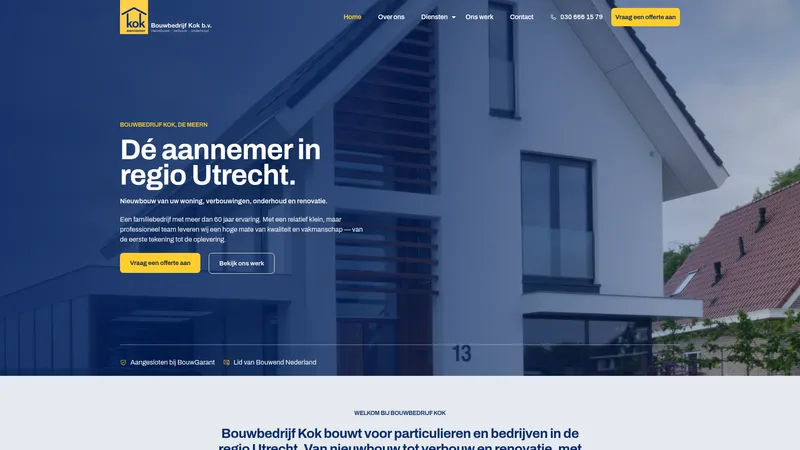 Website van Bouwbedrijf Kok BV