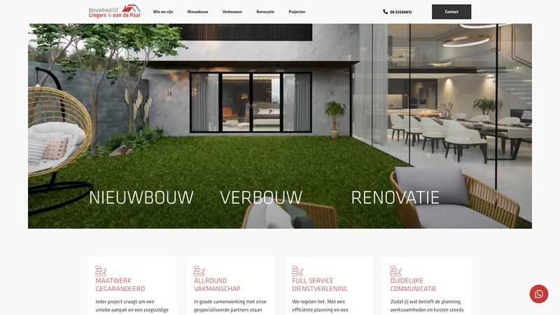 Website van Bouwbedrijf Lingers & Van de Paal BV