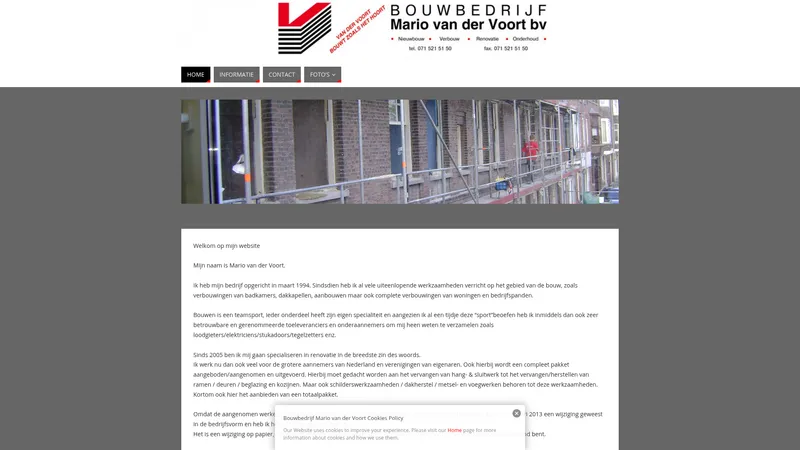 Website van Bouwbedrijf Mario van der Voort