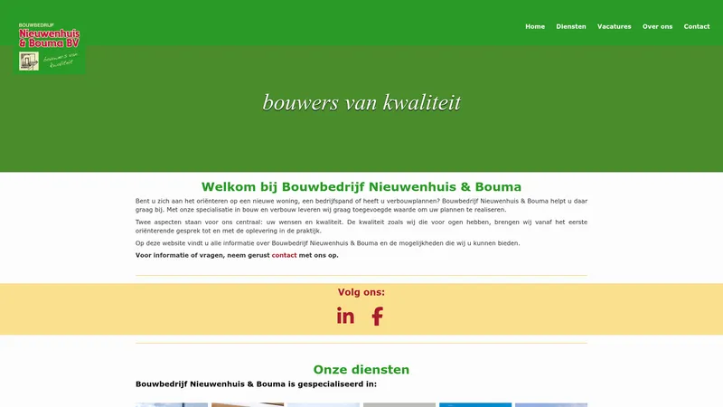 Website van Bouwbedrijf Nieuwenhuis en Bouma B.V