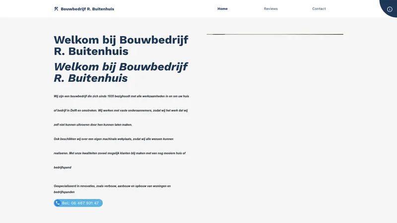 Website van Bouwbedrijf R. Buitenhuis