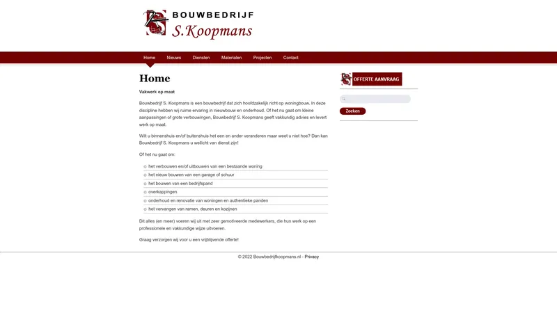 Website van Bouwbedrijf S. Koopmans