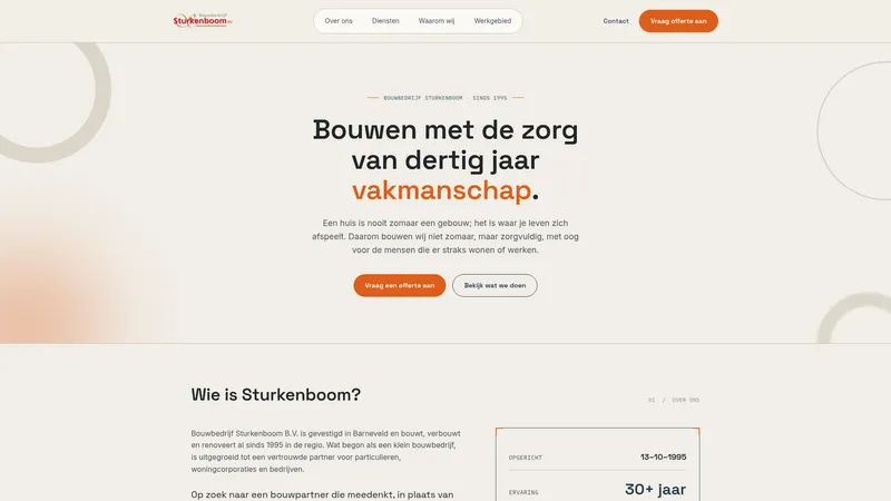 Website van Bouwbedrijf Sturkenboom bv