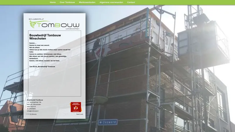 Website van Bouwbedrijf Tombouw