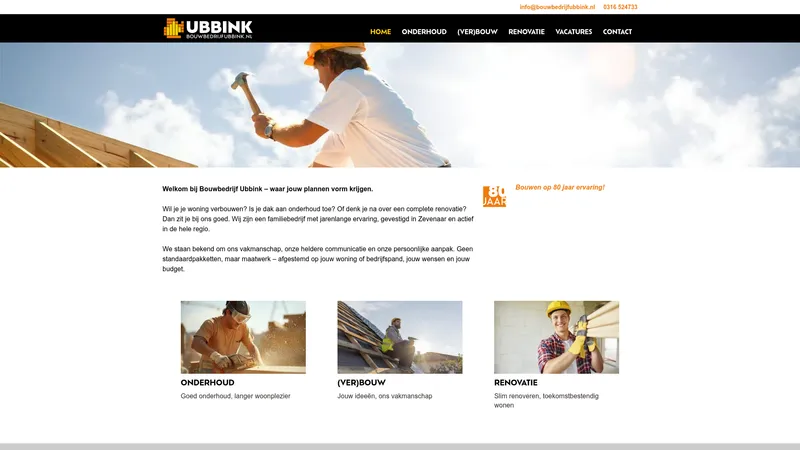 Website van Bouwbedrijf Ubbink Zevenaar