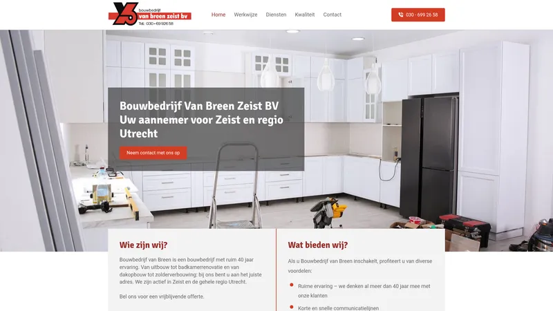 Website van Bouwbedrijf van Breen Zeist BV
