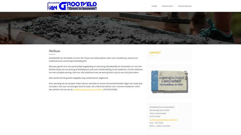 Website van Bouwbedrijf Van Grootveld B.V.