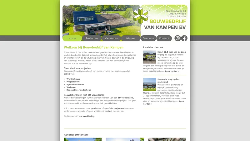 Website van Bouwbedrijf van Kampen B.V