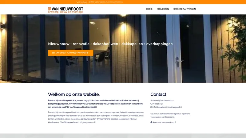 Website van Bouwbedrijf Van Nieuwpoort