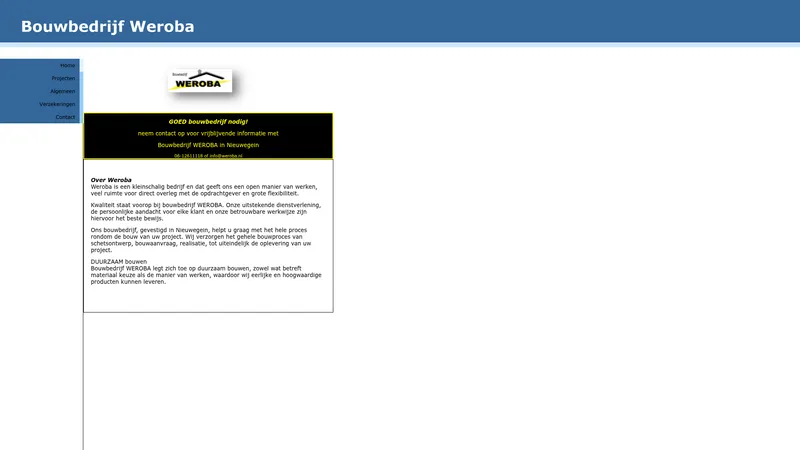 Website van Bouwbedrijf WEROBA