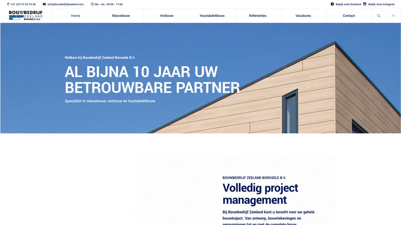 Website van Bouwbedrijf Zeeland BV
