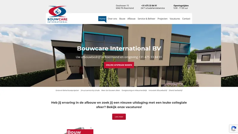 Website van Bouwcare International B.V.