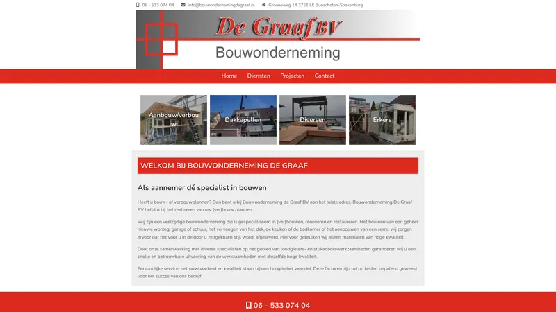 Website van Bouwonderneming De Graaf bv