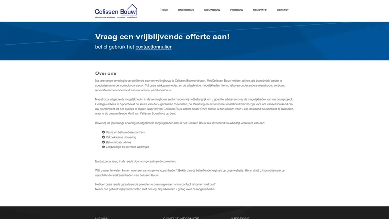 Website van Celissen Bouw