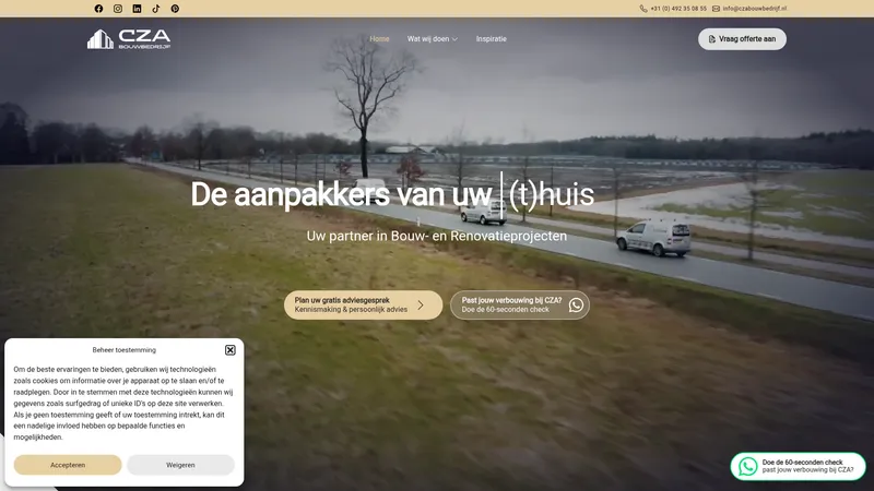 Website van CZA Bouwbedrijf