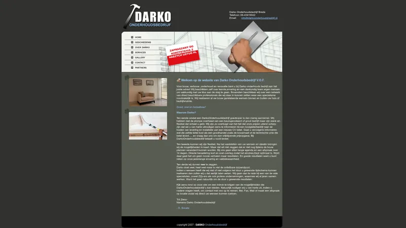 Website van Darko aannemersbedrijf