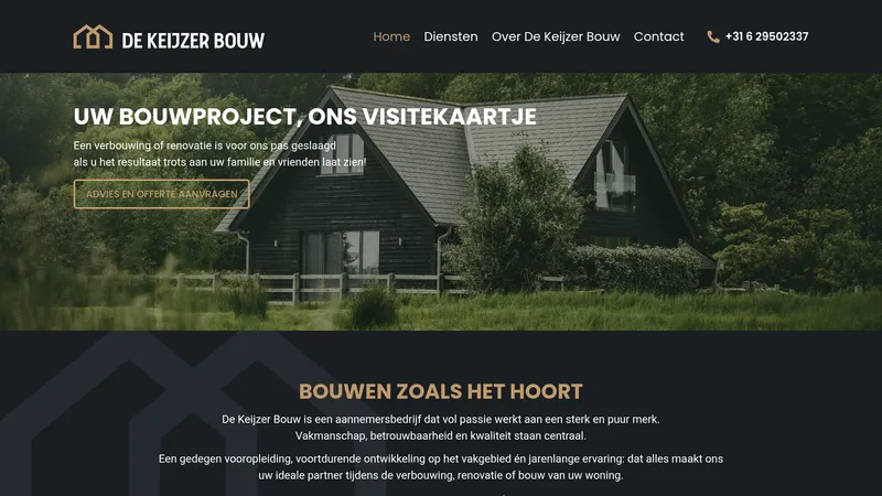 Website van de Keijzer Bouw - Nieuwbouw, verbouw, houtbouw & renovatie