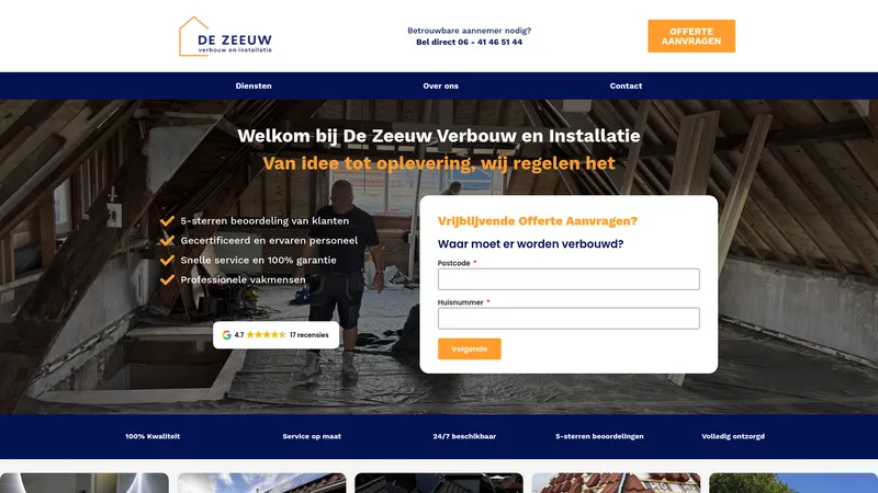 Website van De Zeeuw | Verbouw- & Installatiebedrijf