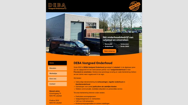 Website van DEBA Vastgoed Onderhoud