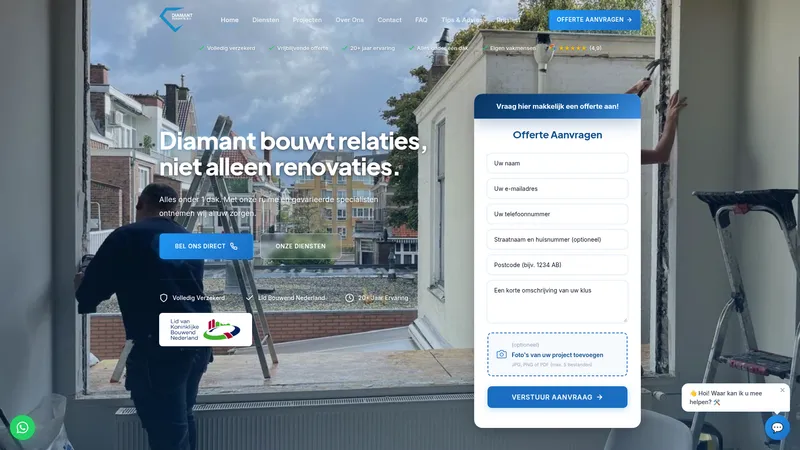 Website van Diamant Renovatie BV
