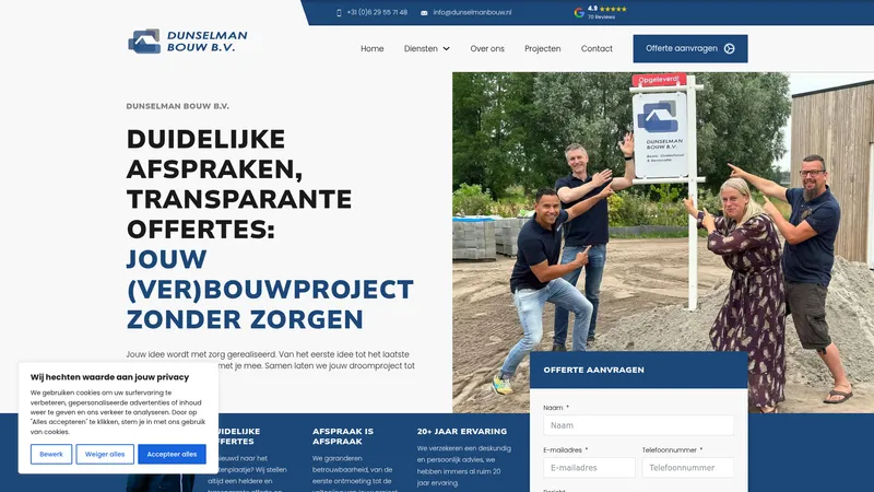 Website van Dunselman Bouw en Onderhoud J R