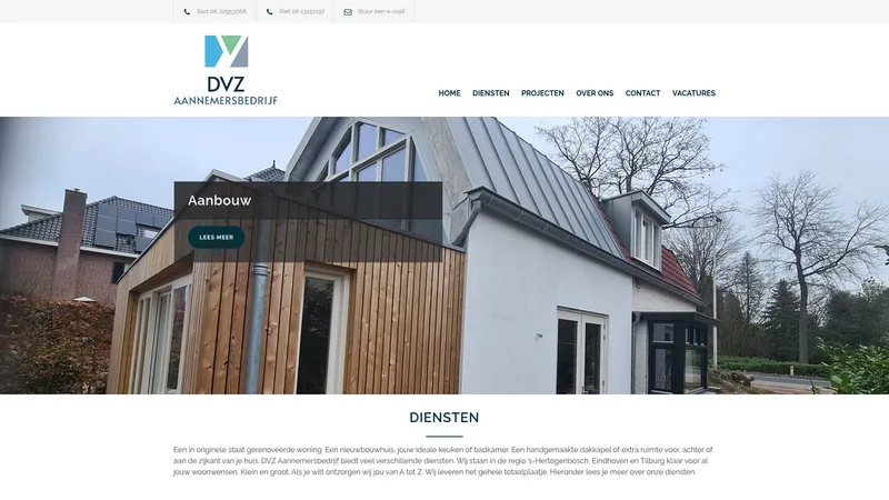 Website van DVZ Aannemersbedrijf