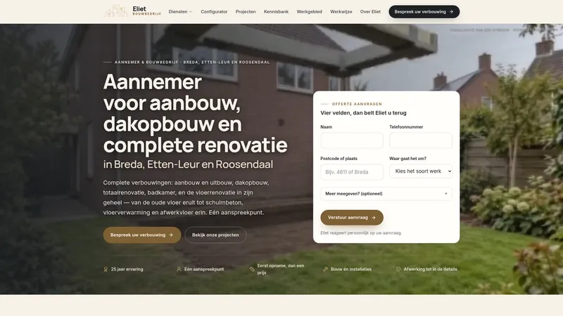Website van Eliet bouwbedrijf bv