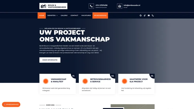 Website van EM Bouw & Vastgoedbeheer bv