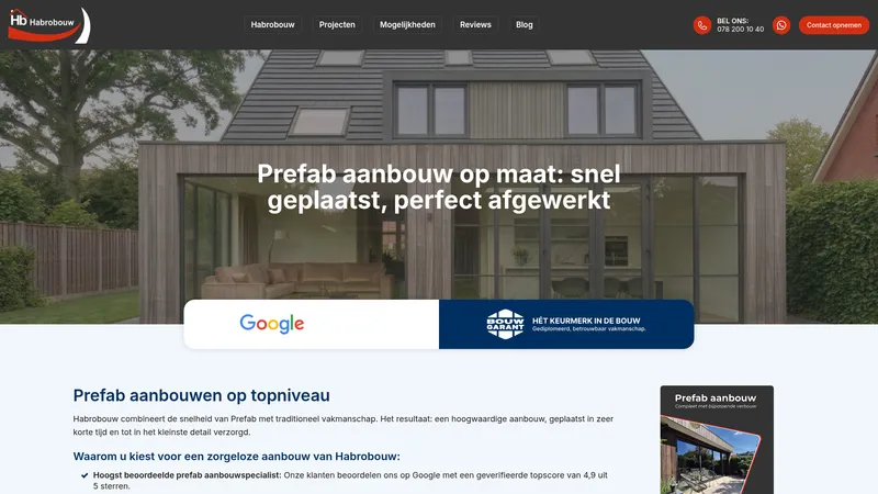Website van Habrobouw B.V. - Prefab aanbouw specialist