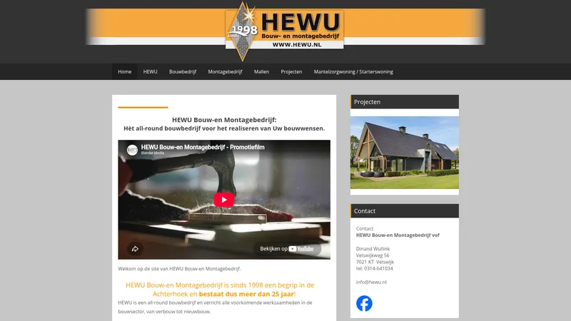Website van HEWU Bouw-en Montagebedrijf