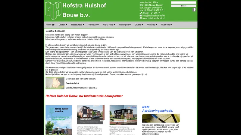 Website van Hofstra Hulshof Bouw b.v.