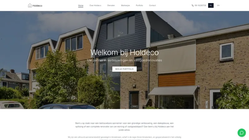 Website van Holdeco Bouw