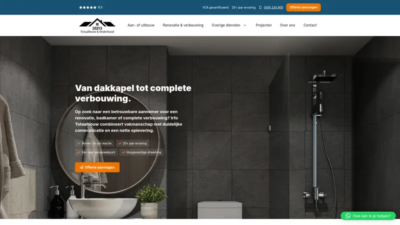 Website van Irfo Totaalbouw & Onderhoud