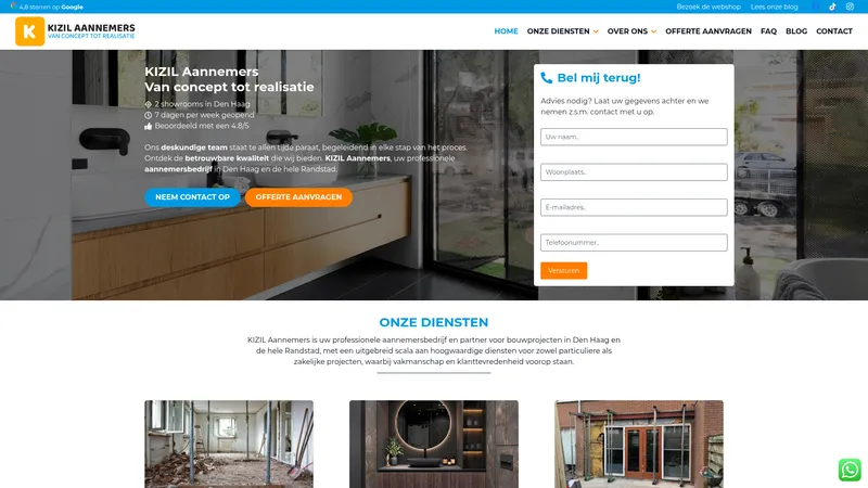 Website van KIZIL Aannemersbedrijf