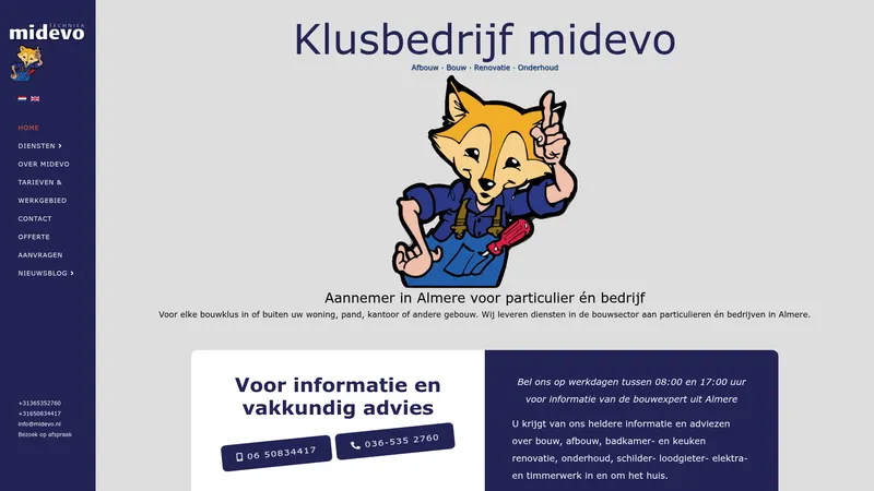 Website van Klusbedrijf Almere - Midevo