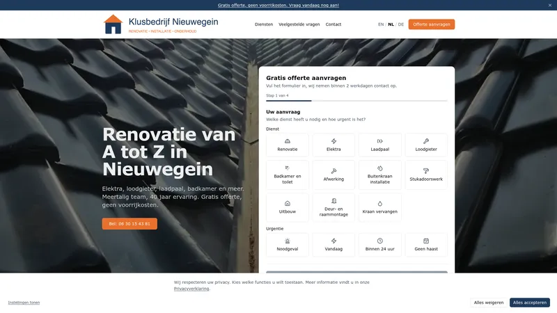 Website van Klusbedrijf nieuwegein