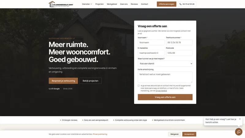 Website van Klussenbedrijf Dany - Allround Bouwbedrijf Arnhem