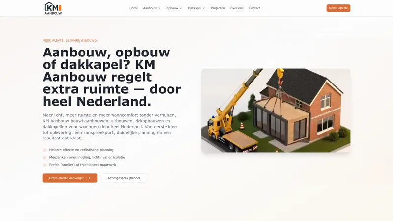Website van KM Aanbouw