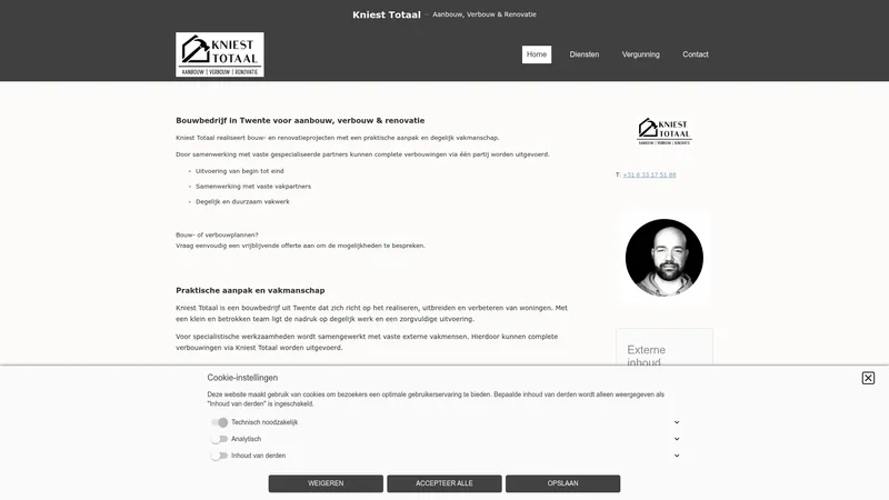 Website van Kniest Totaal. Bouw- en Montagebedrijf. Onmogelijk bestaat niet!