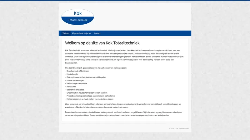 Website van Kok Totaaltechniek