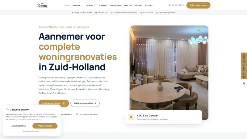 Website van Koning Aannemersbedrijf