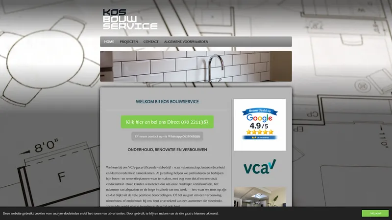 Website van Kos Bouwservice