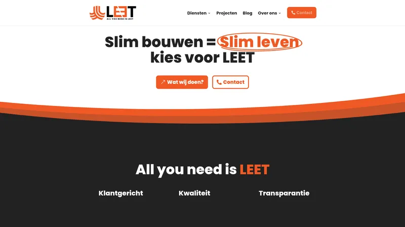 Website van LEET Bouw