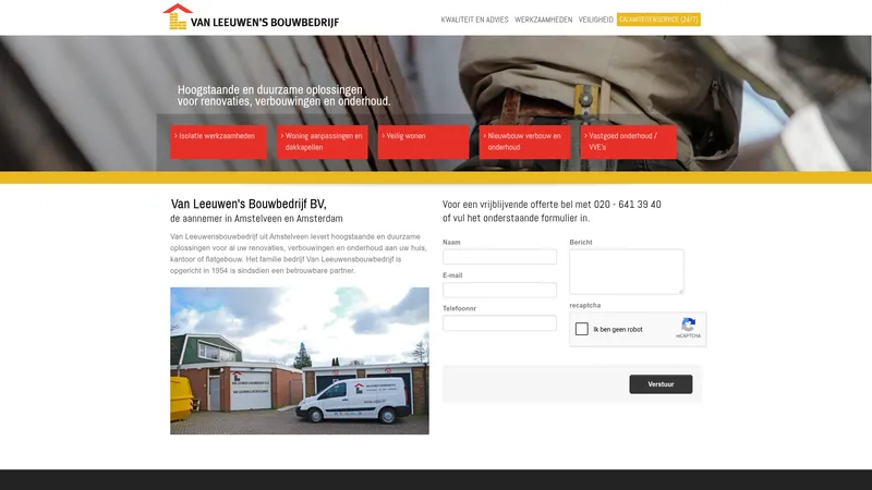 Website van Leeuwen's Bouwbedrijf BV, Van
