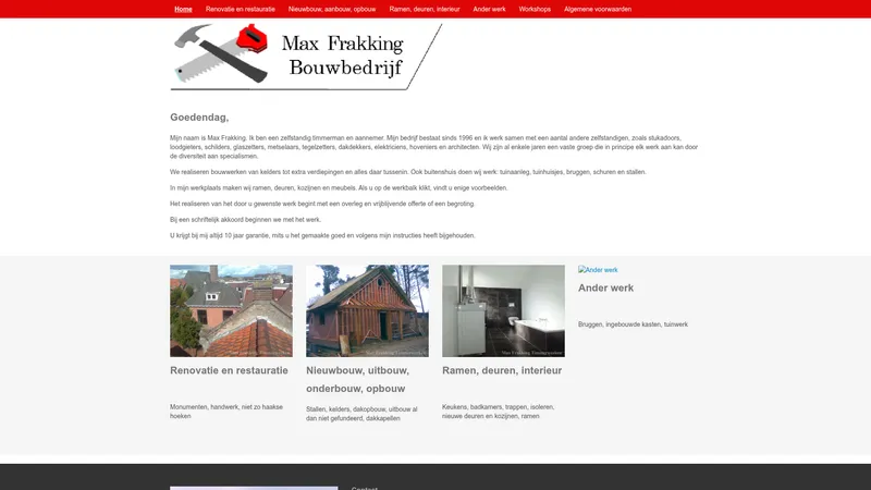 Website van Max Frakking Bouwbedrijf