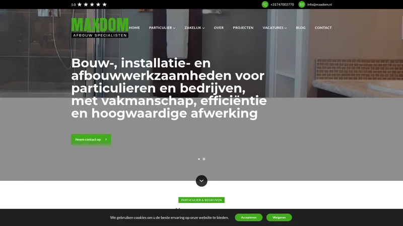 Website van Maxdom Afbouw B.V.