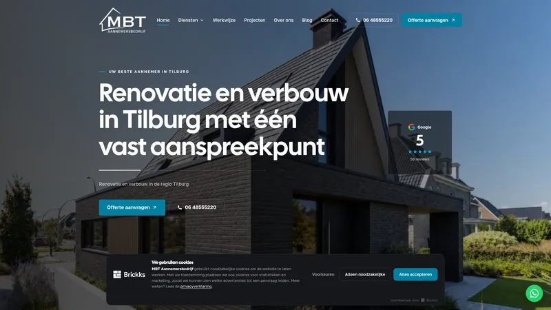 Website van MBT Aannemersbedrijf