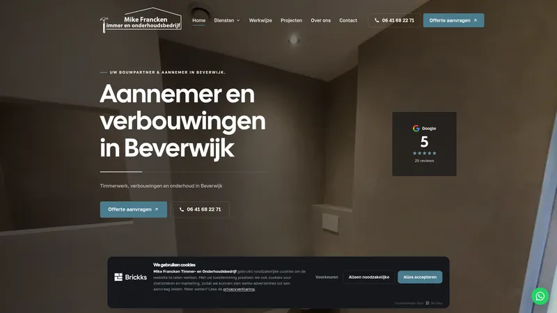 Website van Mike Francken Timmer en onderhoudsbedrijf Beverwijk