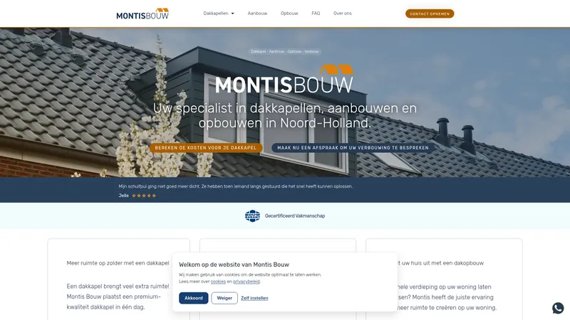 Website van Montis Bouw