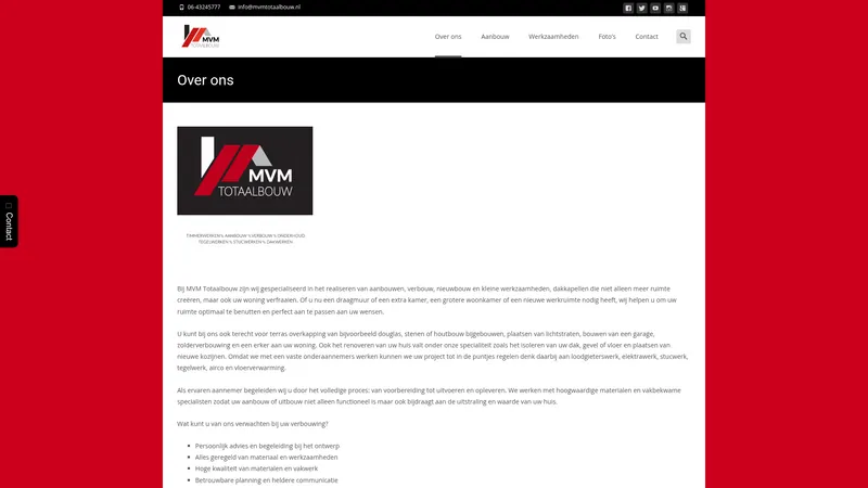 Website van MVM Totaalbouw